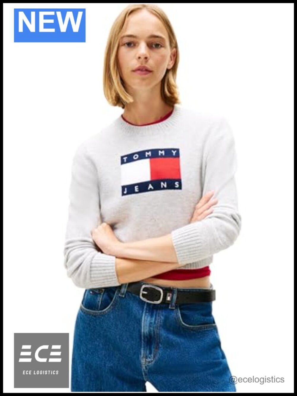 Tommy Jeans Long Sleeve Crewneck Sweater with Big Flag Logo